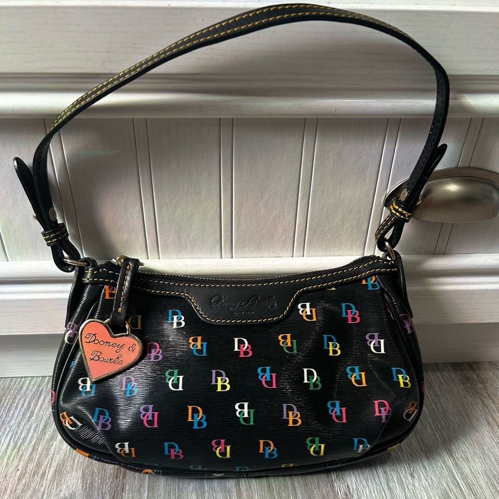Dooney & Bourke Black Shoulder Bag with Rainbow Monogram
